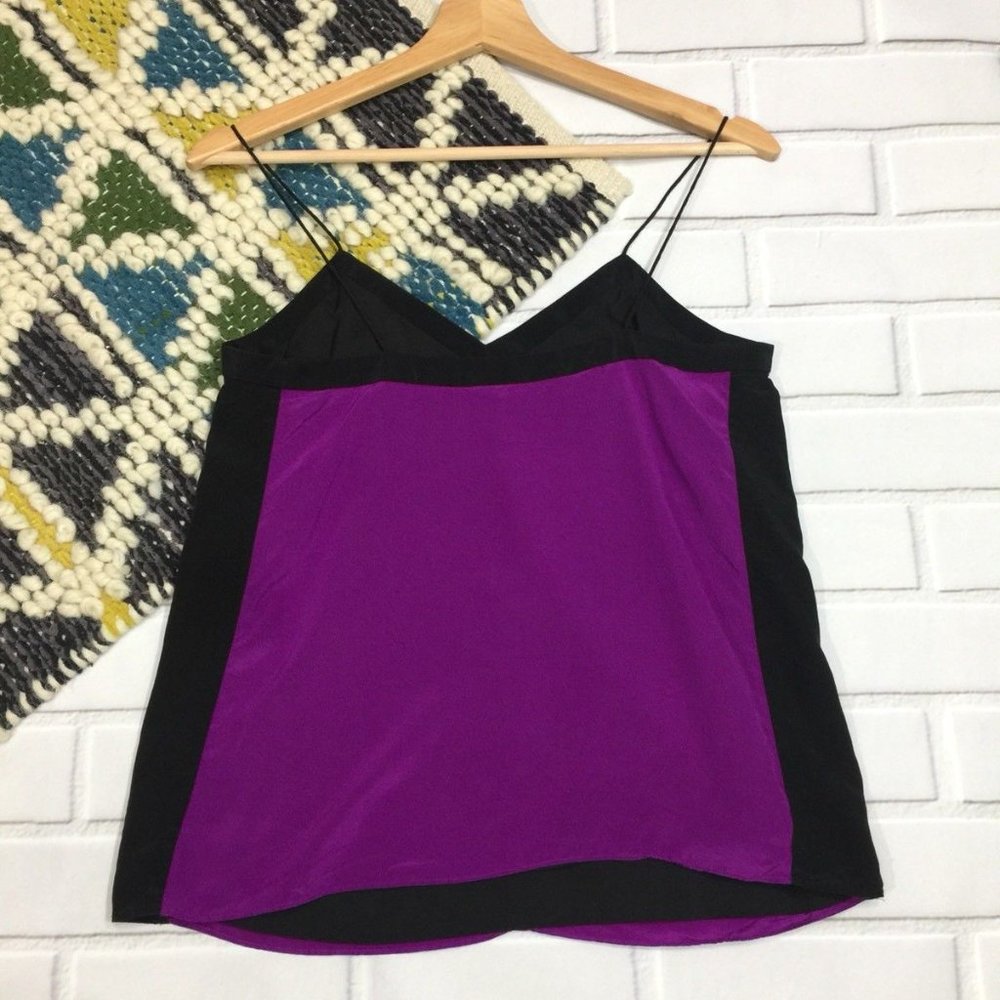 Tibi Heavy Silk V-Neck Silk Cami, Boysenberry/Black - Picture 12 of 13